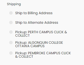 shipping options in shopping cart