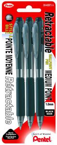 065921924125 Pen- 3 Pk Black Medium Retractable 1.0mm/Triangular Barrel